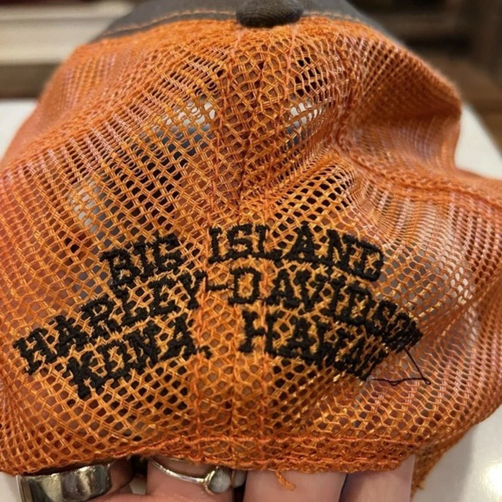 Harley-Davidson‎ Trucker Hat Big Island Hawaii Orange Mesh Black Cap Motorcycle